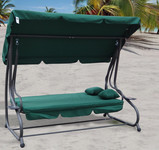 Rodzinna Huśtawka ogrodowa z Daszkiem Zielony + Tekstylina 2x1 + Regulowane siedzisko + Materac + 2 Podstawki na napoje