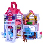 Rozkładana Domek dla dzieci 3+ Fioletowy + Figurki rodziny + Piesek + Meble + 2 piętra