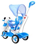 3-kołowy Rowerek dla dzieci Panda Niebieski + Dźwięki + Daszek + Barierka + Podnóżek + Rączka + Płozy + Schowek