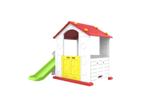 Domek Ogrodowy 3w1 dla dzieci Czerwony Dach + Zjeżdżalnia + Koszykówka