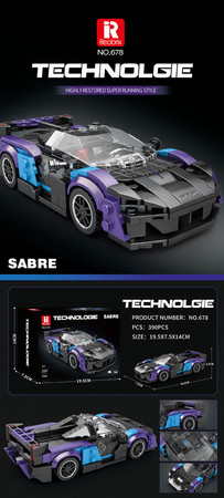 Zestaw Klocków Auto Sportowe Czarno Niebieskie 390el.