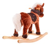 Bujany Konik Koń na Biegunach dla dzieci 24m+ Brązowy + Dźwięki + Drewniana rączka + Wygodne siedzisko + Drewniane płozy