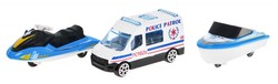 Interaktywne Policyjna łódź 2w1 dla dzieci 3+ Schowek na resoraki + 3 pojazdy + Światła Dźwięki