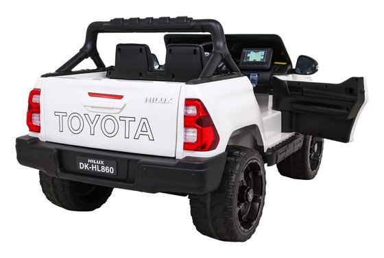 Toyota Hilux na akumulator dla dzieci Biały + Napęd 4x4 + Pilot + 2 bagażniki + Radio MP3 + LED