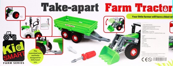 Rozkręcany Traktor z przyczepą dla dzieci 3+ Wkrętarka + Śrubokręt + Spychacz