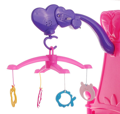 Łóżeczko Kołyska dla lalek 2w1 dla dzieci 3+ Karuzela z dźwiękami + Pościel dla lalek + Zabawa w dom