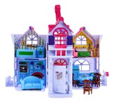 Rozkładana Domek dla dzieci 3+ Fioletowy + Figurki rodziny + Piesek + Meble + 2 piętra