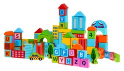 Zestaw drewnianych klocków "Miasto" dla dzieci 3+ Zabawa w budowanie 100 el.