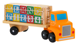 Drewniana Ciężarówka z Naczepą i Klockami dla dzieci 2+ Zabawka edukacyjna + Klocki z literami cyframi