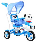 3-kołowy Rowerek dla dzieci Panda Niebieski + Dźwięki + Daszek + Barierka + Podnóżek + Rączka + Płozy + Schowek