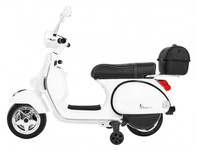 Skuter Vespa elektryczny dla dzieci Biały + Kółka pomocnicze + Audio + Ekoskóra + EVA + Wolny Start