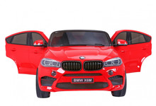 BMW X6M XXL dla 2 dzieci Czerwony + Pilot + Ekoskóra + Pasy + Wolny Start + MP3 USB + LED