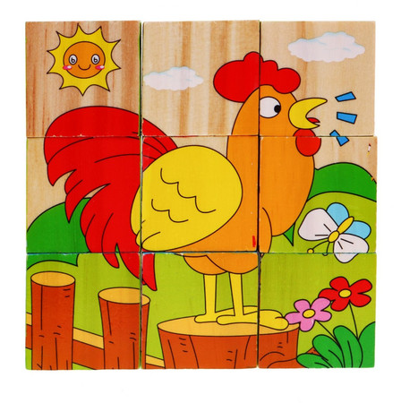 Drewniane klocki układanka dla dzieci 18m+ Puzzle ze zwierzątkami 6 obrazków