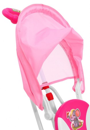 3-kołowy Rowerek dla dzieci Słonik Różowy + Dźwięki + Daszek + Barierka + Podnóżek + Rączka + Płozy + Schowek