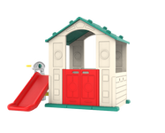 Domek Ogrodowy 3w1 dla dzieci Zielony Dach + Zjeżdżalnia + Koszykówka