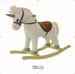 Bujany Konik Jednorożec na Biegunach dla dzieci 24m+ Biały + Dźwięki + Drewniana rączka + Wygodne siedzisko + Drewniane płozy