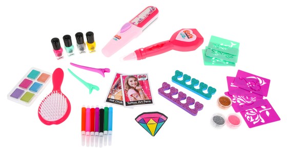 Mega zestaw do stylizacji 3w1 dla dziewczynki – Kolorowe włosy + Manicure + Tatuaże