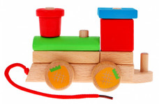 Drewniana lokomotywa z sorterami dla dzieci 3+ Zabawka sensoryczna + 27 klocków
