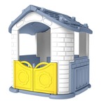 Duży Domek ogrodowy 5w1 dla dzieci + Zjeżdżalnia + Koszykówka + Ogródek + Stolik + 2 Krzesełka Niebieski Dach