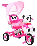 3-kołowy Rowerek dla dzieci Panda Różowy + Dźwięki + Daszek + Barierka + Podnóżek + Rączka + Płozy + Schowek