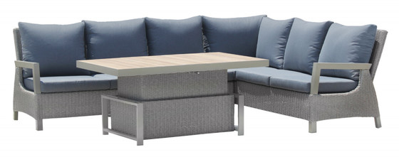 Zestaw rodzinnych Mebli ogrodowych Techorattan Szary + Duży Narożnik + Regulowany Stół + 13 Poduszek