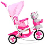 3-kołowy Rowerek dla dzieci Słonik Różowy + Dźwięki + Daszek + Barierka + Podnóżek + Rączka + Płozy + Schowek