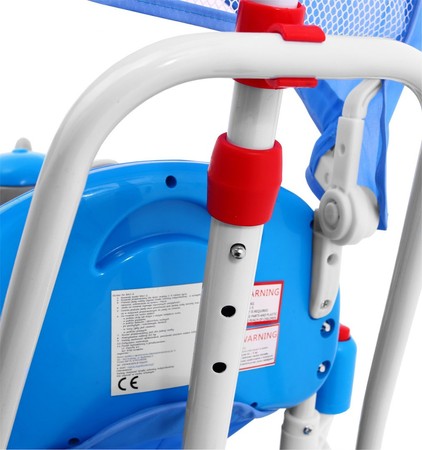 3-kołowy Rowerek dla dzieci Słonik Niebieski + Dźwięki + Daszek + Barierka + Podnóżek + Rączka + Płozy + Schowek