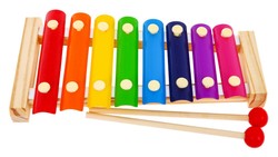 Drewniane cymbałki dla dzieci 3+ Pierwszy instrument muzyczny Tęczowe blaszki + pałeczki