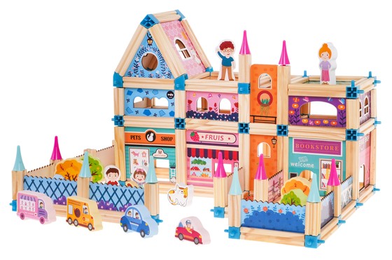Drewniany Domek Księżniczki dla dzieci 3+ Klocki 278 el. + Figurki + Łączniki + Instrukcja