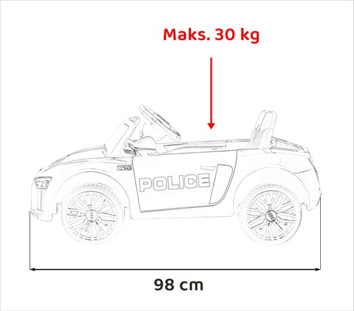 Audi R8 Policja na akumulator dla dzieci + Pilot + EVA + Wolny Start + MP3 LED
