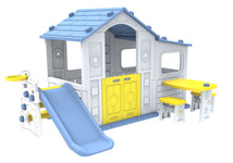 Duży Dom Z Przedsionkiem 4w1 Niebieski Dach