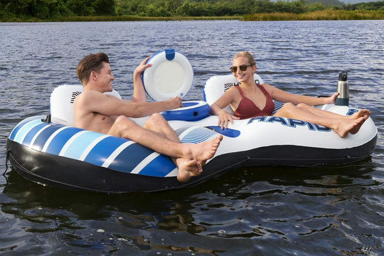 Dmuchany Materac do pływania dla 2 osób BESTWAY 240x122x50cm + Oparcia + Schowki