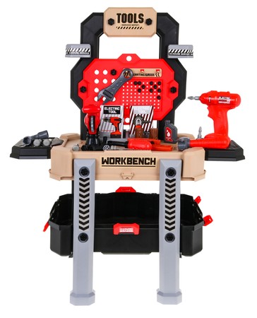 Warsztat z narzędziami dla dzieci 3+ Zestaw majsterkowicza 2w1 czerwony Walizka + stojak