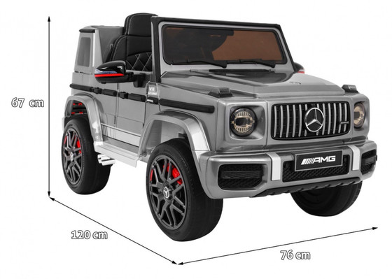 Mercedes AMG G63 dla dzieci Lakier Srebrny + Pilot + MP3 LED + Wolny Start + EVA + Pasy