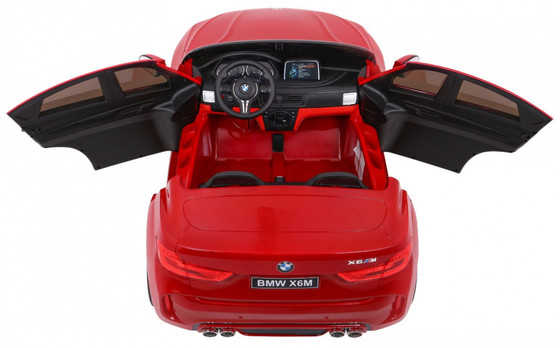 BMW X6M XXL dla 2 dzieci Lakier Czerwony + Pilot + Ekoskóra + Pasy + Wolny Start + MP3 + LED