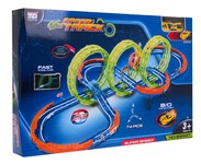 Ekstremalny Tor Wyścigowy dla dzieci 3+ Części konstrukcyjne 74 el. + Autko z LED + Pętle 360