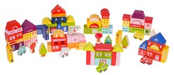 Drewniane Klocki Miasto dla dzieci 3+ Puzzle Mata podłogowa + Sorter kształtów + Klocki 115 el.