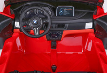 BMW X6M XXL dla 2 dzieci Czerwony + Pilot + Ekoskóra + Pasy + Wolny Start + MP3 USB + LED