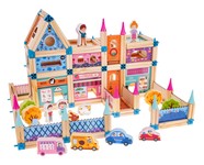 Drewniany Domek Księżniczki dla dzieci 3+ Klocki 278 el. + Figurki + Łączniki + Instrukcja