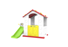 Domek Ogrodowy 3w1 dla dzieci Czerwony Dach + Zjeżdżalnia + Koszykówka