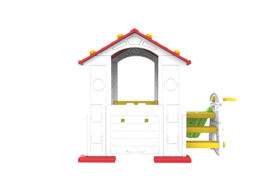 Domek Ogrodowy 3w1 dla dzieci Czerwony Dach + Zjeżdżalnia + Koszykówka