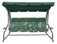 Duża Huśtawka ogrodowa 4-osobowa Zielone Motyle + Tekstylina + Daszek + Regulowane siedzisko + 4 Poduszki