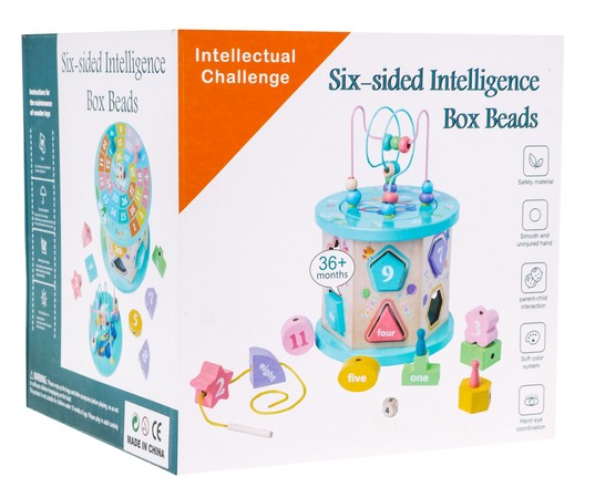 Drewniana multikostka edukacyjna 4w1 dla dzieci– sorter przeplatanka planszówka