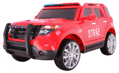 Auto SUV Straż Pożarna na akumulator dla dzieci + Syreny + Światła + Megafon + Pilot + Wolny Start + Naklejki