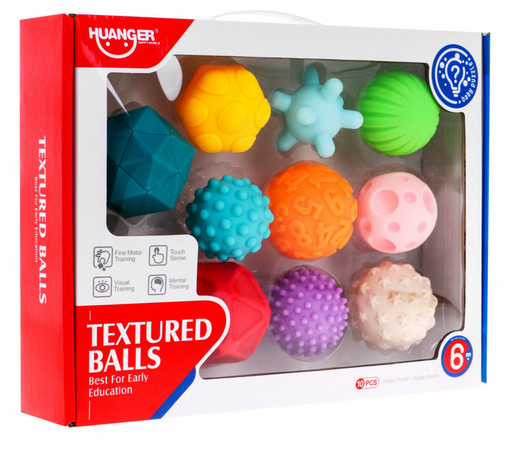 Zestaw 10 gumowych piłek dla dzieci 6m+ i dorosłych Zabawka sensoryczna Antystresowa