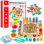 Drewniany zestaw gier edukacyjnych 6w1 dla dzieci 3+ Sorter łowienie rybek nauka liczb