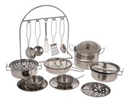 Zestaw metalowych Garnków dla dzieci 3+ Akcesoria 23 el. + Zastawa + Przybory kuchenne + Fartuszek kucharza