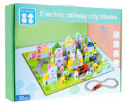 Drewniane Klocki "Moje Miasto" dla dzieci 3+ Zestaw 107 el. + Mata miasta + Tory kolejkowe + Pociąg