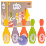 Zestaw piankowych 5 Kręgli z Piłką dla dzieci 6m+ Pastelowe kolory + Piszczałka w każdym elemencie