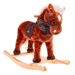 Bujany Konik Koń na Biegunach dla dzieci 24m+ Brązowy + Dźwięki + Drewniana rączka + Wygodne siedzisko + Drewniane płozy